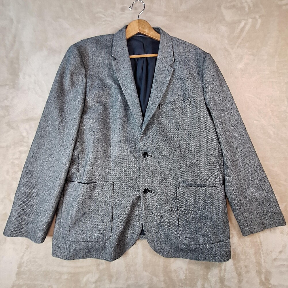 Old Navy Sport Coat Mens 2XL Gray Poly Wool Herringbone Single Vent 2 Button